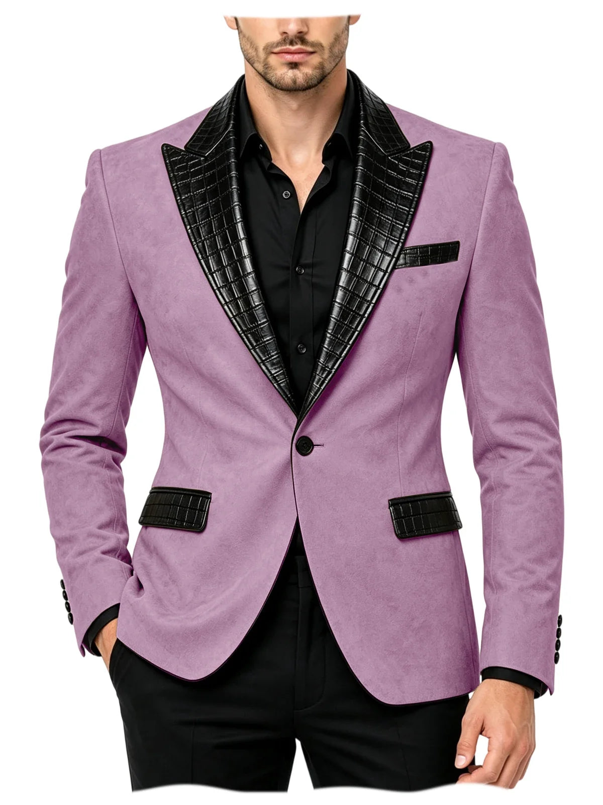 Men's Suede Slim Fit Blazer Jacket Crocodile Pattern Lapel Design Suit Coat Formal Business Prom Wedding Party Tuxedo Outerwear