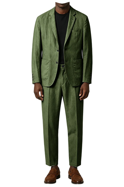 Men's Linen Blend 2-Piece Suit Notched Lapel Slim Fit – Casual Summer Beach Wedding Set