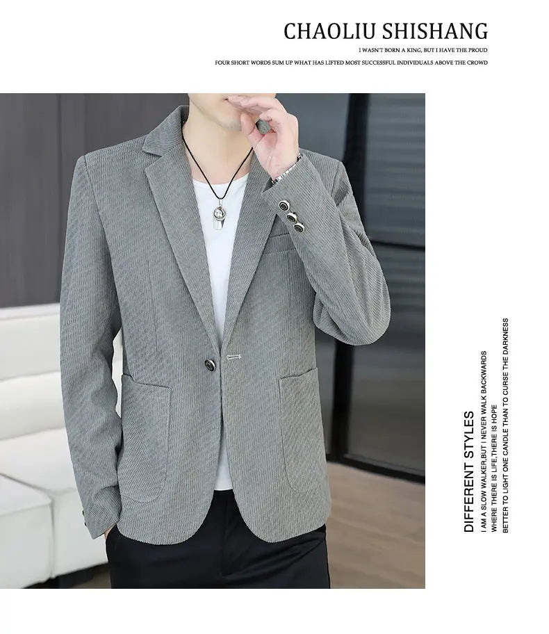 Blazer's New Men's Fashion Outdoor Travel Camping Youth Wedding Hosting Campus Slimming Casual Solid Color Korean Version Blazer