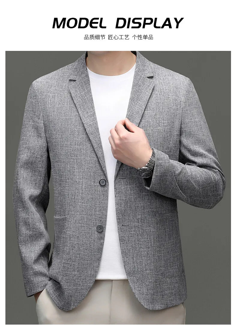 Blazer Summer Men's Fashion Gentleman Korean Version Trendy Performance Banquet Host Casual Ice Silk Sun-protective Clothing