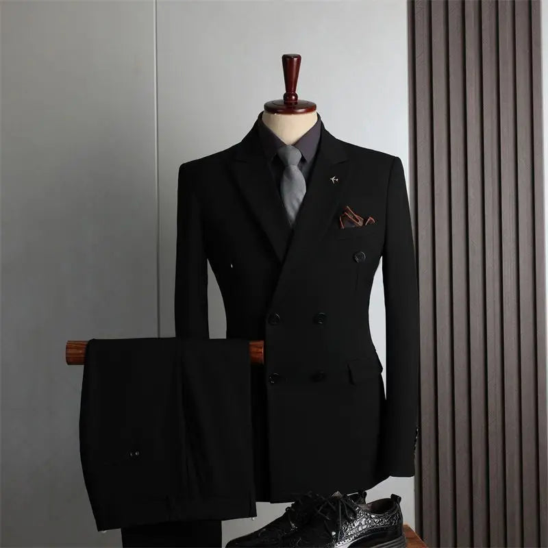 Men's 2-Piece Beaded Crystal Double Breasted Slim Fit Tuxedo Suit – Wedding Groom Dinner Prom