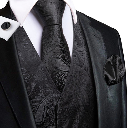 Men's Vest 4-Piece Set Golden Paisley Floral Formal Waistcoat for Wedding & Party