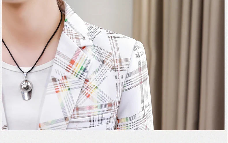 Blazer New Men's Fashion Business Plaid Gentleman Slim Fit Shopping Outdoor Performance Wedding Banquet Casual Blazer