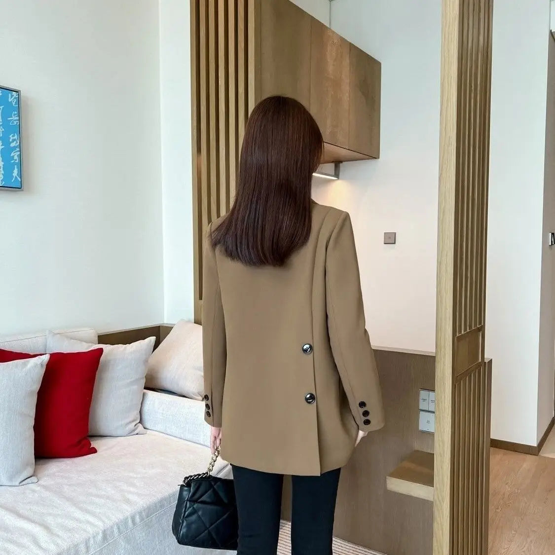 Women's Short Suit Jacket Thickened Cotton Korean Style Long Sleeve Daily Wear Polyester Fiber Short Length Mid-Length