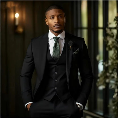 Luxury Solid 3-Piece Men's Tuxedo Suits Slim Fit Single Breasted Blazer Vest And Pants Set for Prom Wedding Business Men Clothes