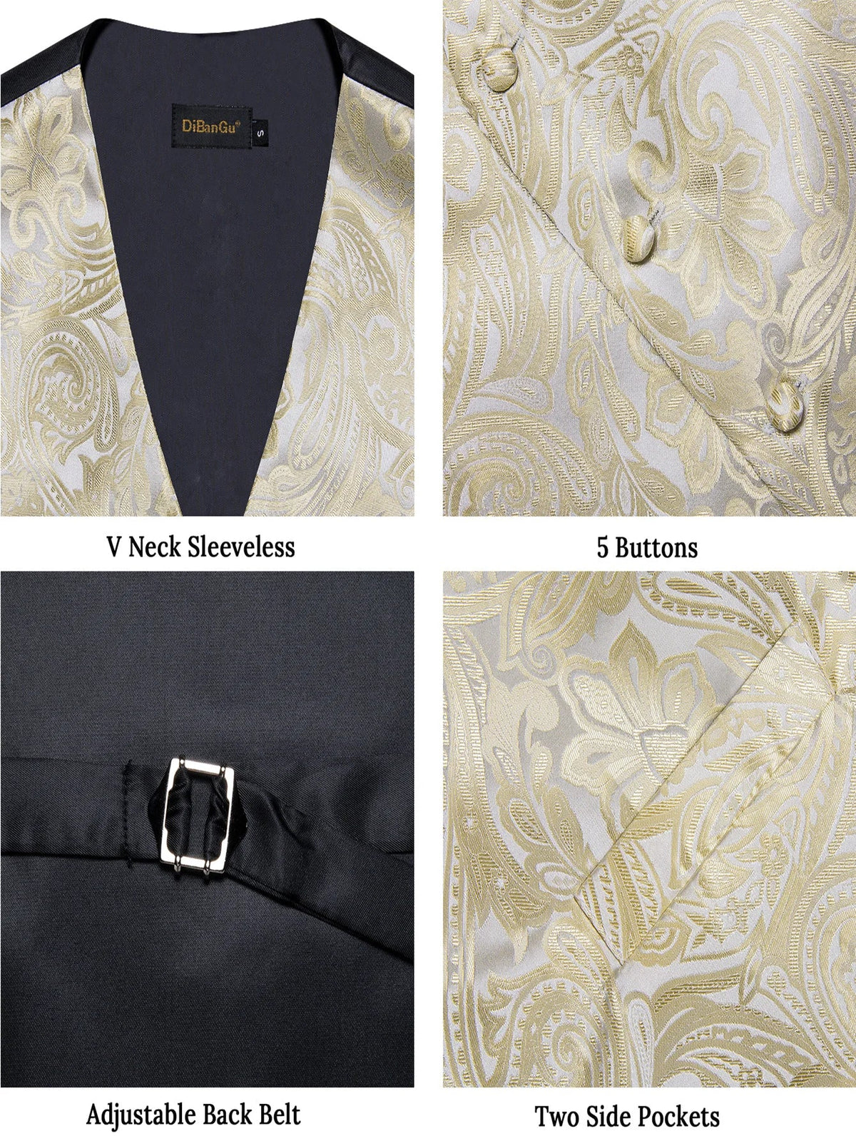 Men's Suit Vest & Tie Set – Champagne Golden Paisley Formal Waistcoat for Weddings & Business Events