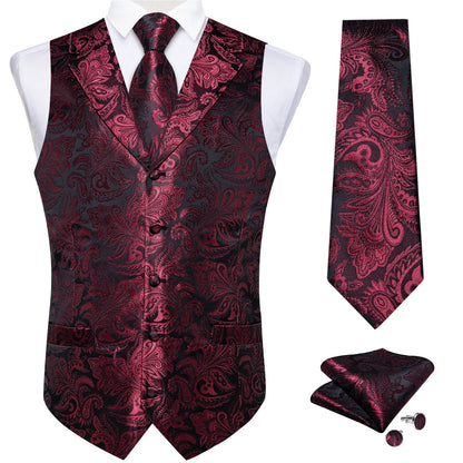 Men's Paisley Suit Vest – Single-Breasted Waistcoat with Tie, Handkerchief & Cufflinks for Weddings & Banquets