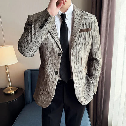 Korean Trend 3D Pleated Suit Jacket for Men Wedding Groom Business Dress Jacket Casual Banquet Party Host Blazer Masculino