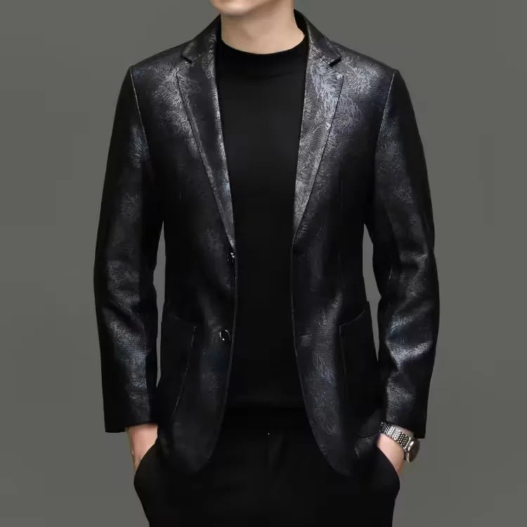Men's Slim Fit Sheepskin Leather Blazer – Smart Casual Single Breasted Suit Jacket