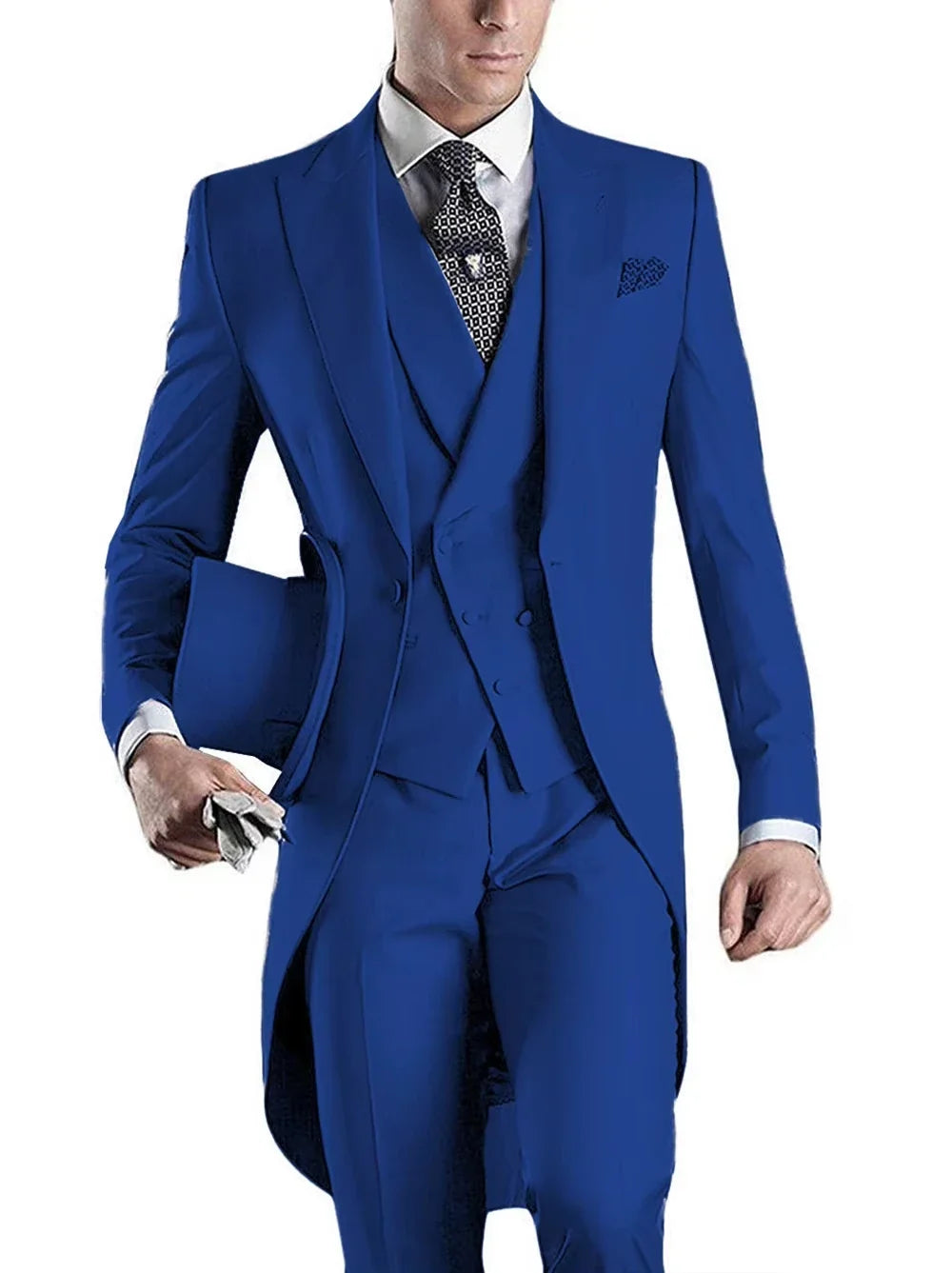 3 Pièces Blazer+Gilet+Pantalon Coupe Slim Style Britannique Revers Pointu Col V Smoking Mode Costumes de Mariage pour Hommes