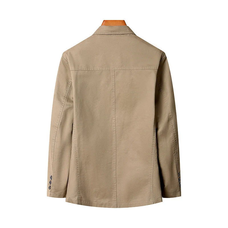 Blazer Man Retro Turn Down Collar Single-breasted Men Suit Coat Loose Pocket Long Sleeve Versatile Male Casual Outerwear
