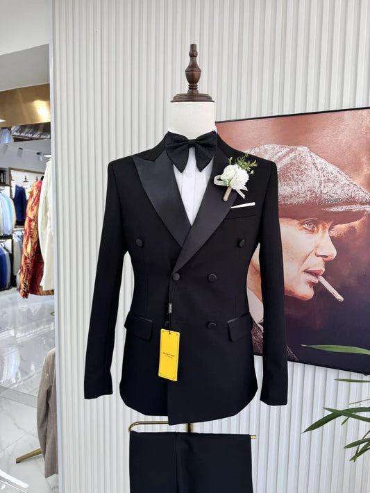 Double Breasted Men's Formal Business Suit Set 2 Pieces Handsome Man Slim Fit Tuxedo Wedding Groom Sets Performance Outfit