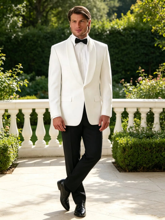 2 Pieces Men's Groom Tuxedo Shawl Lapel One Button Blazer with Black Pants Set Formal Business Suit for Wedding Jacket And Pants