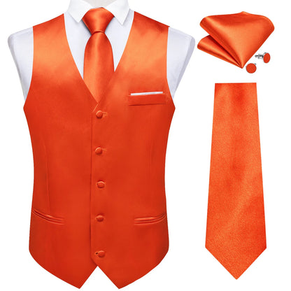 Men's Satin Suit Vest Set with Tie Handkerchief and Cufflinks for Wedding and Prom