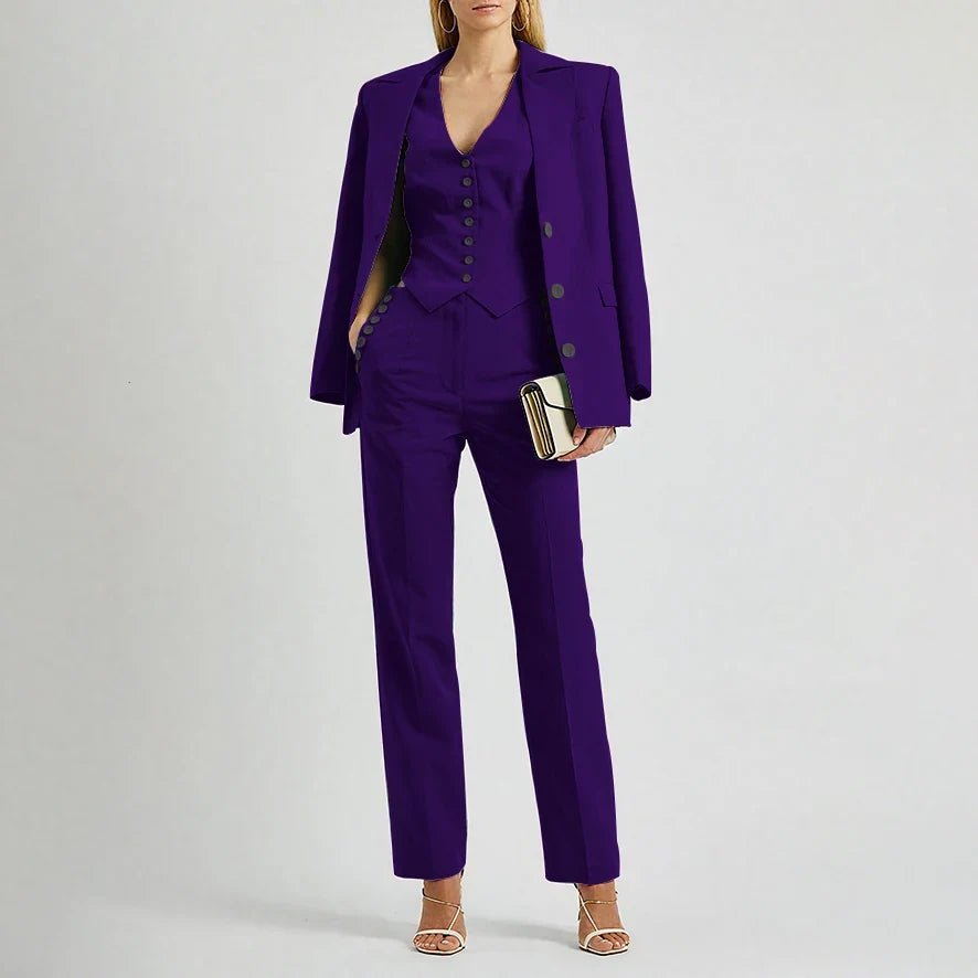 Slate Green Women's Suit Customized Elegant Single-breasted Peaked Lapel Three Pieces (Jacket+Pants+Vest) Office Lady Set