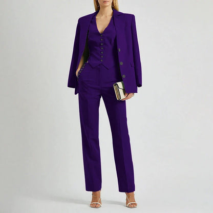 Slate Green Women's Suit Customized Elegant Single-breasted Peaked Lapel Three Pieces (Jacket+Pants+Vest) Office Lady Set