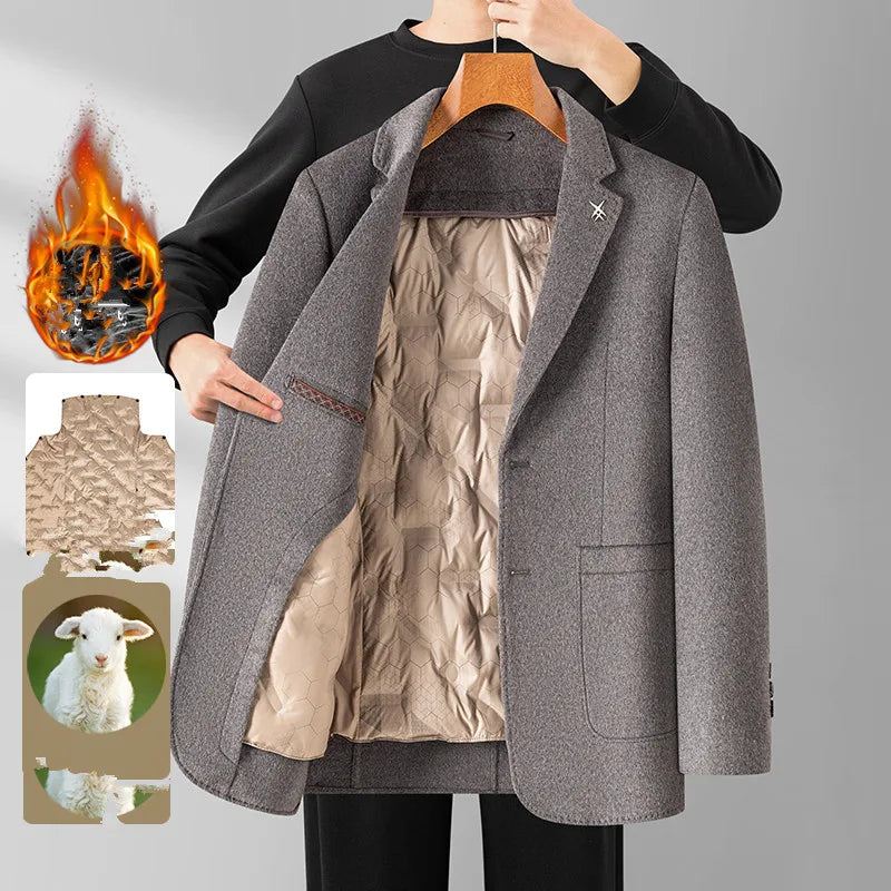 Men's Double-Sided Wool Blend Blazer Coat with Detachable Inner – Smart Casual