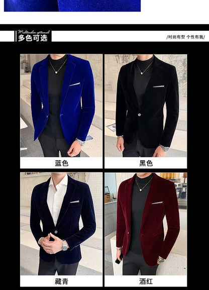 Mens Blazer Men's Fashion Business Corduroy Shirt Gentleman British Style Casual Slim-fit Wedding Work  Mens Blazer Jacket  5XL