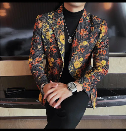 Luxury Art Jacquard Suit Jacket for Men Korean Version Business Casual Blazers Slim Fit Wedding Groom Social Dress Coats M-4XL