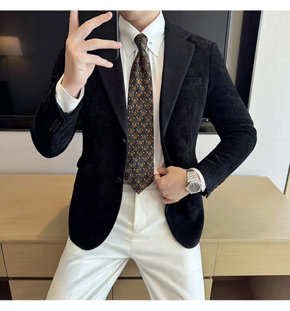 2025 Autumn Winter Velvet Suit Jacket Men Casual Business Blazers Wedding Groom Social Banquet Party Formal Blazer Men Clothing