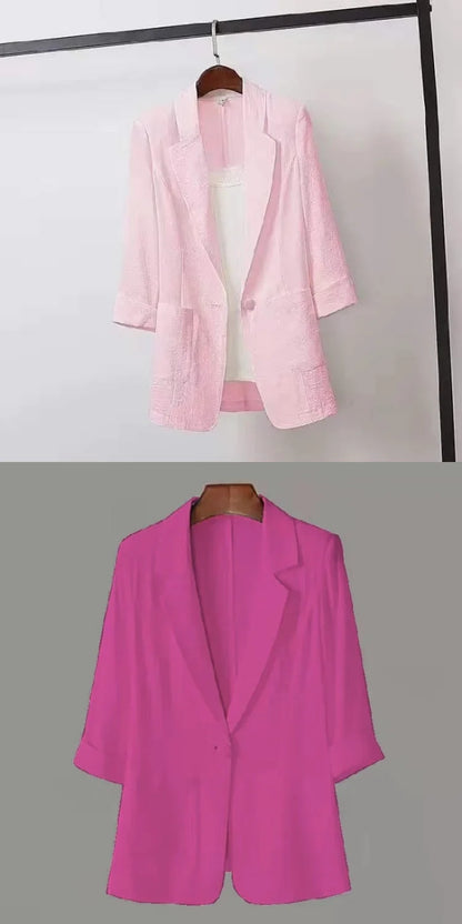 Summer New Sle Women's Linen Suit Jaet Thin Seven-Quarter Sve Drapey Fit Formal Wear Casual Commute Pure Color