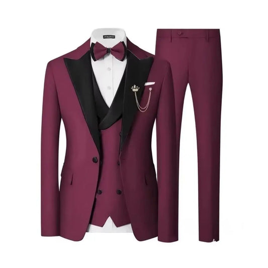 Men's Slim Fit 3 Piece Tuxedo Suit Set Double Breasted Wedding Prom Dinner Formal Wear