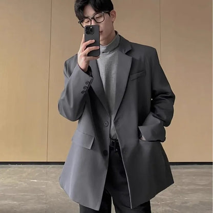 Autumn Winter British Style Blazer Men Korean Elegant Shoulder Pad Casual Versatile Plaid Suit Jacket