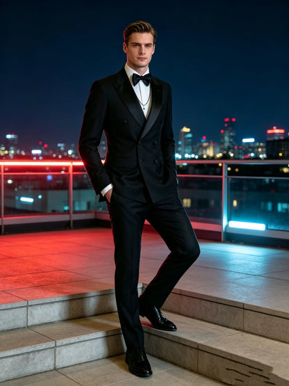 2 Pieces Black Men's Suit Peak Lapel Double Breasted Blazer Pants Wedding Business Birthday Party Prom Suits Groom Tuxedos