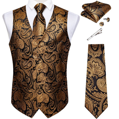 Men's Suit Vest Set with Tie, Handkerchief & Cufflinks for Wedding & Banquet