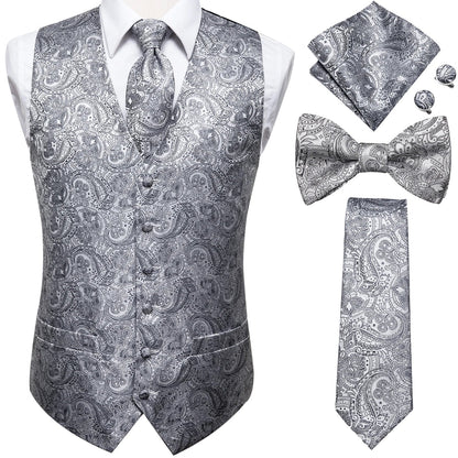 Men's Suit Vest Set – Broadcloth Waistcoat with Tie, Bowtie, Hanky & Cufflinks for Weddings & Office