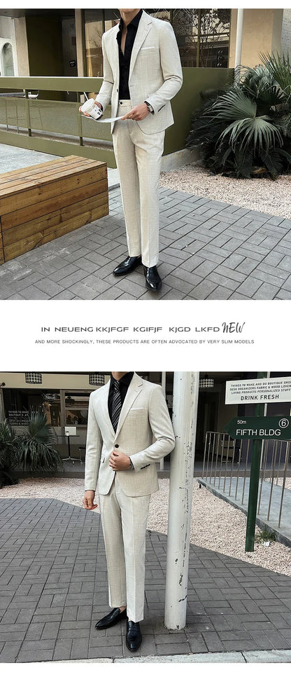 (Jacket +Pants) 2025 New Luxury Elegant Men's Suits 2 Piece Set Fashion Korean Casual Slim Fit Social Groom Wedding Tuxedo