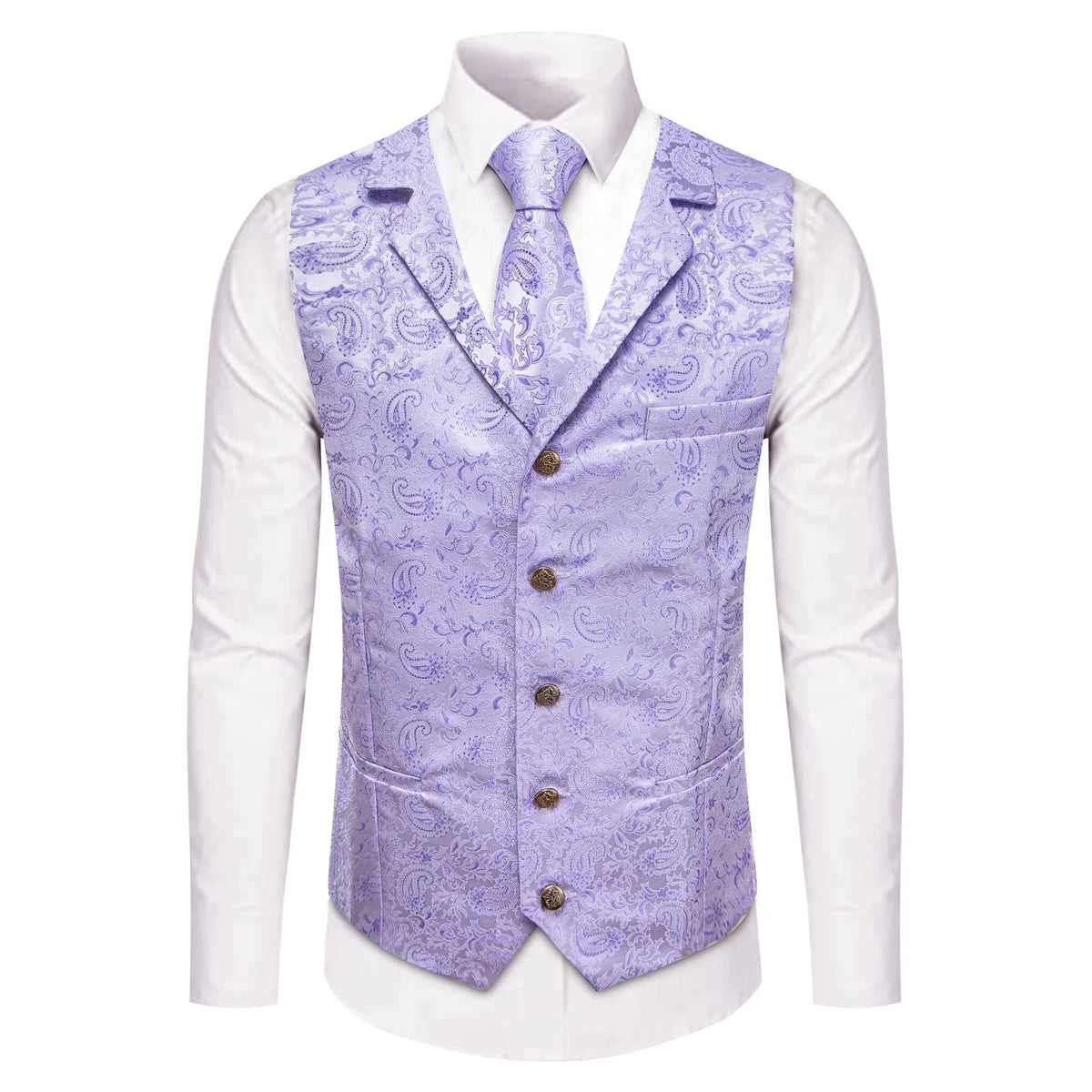 Men's Paisley Waistcoat with Matching Tie, Pocket Square and Cufflinks Set for Weddings and Business Events