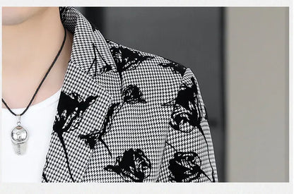 Blazer: Outdoor Fashion Business Gentleman Print Wedding Host Campus Slim-fit Casual Korean-style Youthful Versatile Men Blazer