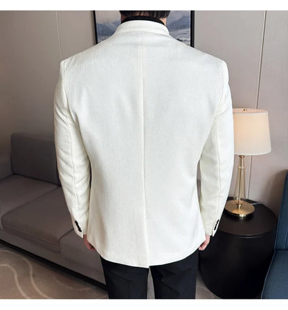 Chinese Style Collarless Suit Jacket Men Fashion Slim Fit Versatile Blazers Male Casual Business Wedding Groom Dress Jacket 2025