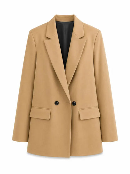 Women Double Breasted Blazer Elegant Office Lady Suit Jacket Oversized Casual Long Sleeve Blazer Spring Autumn Outerwear
