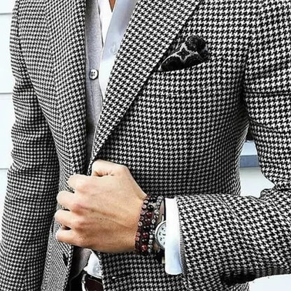 Italian Style Houndstooth Blazer for Men Casual Lapel Engraved Unique Wedding Coat