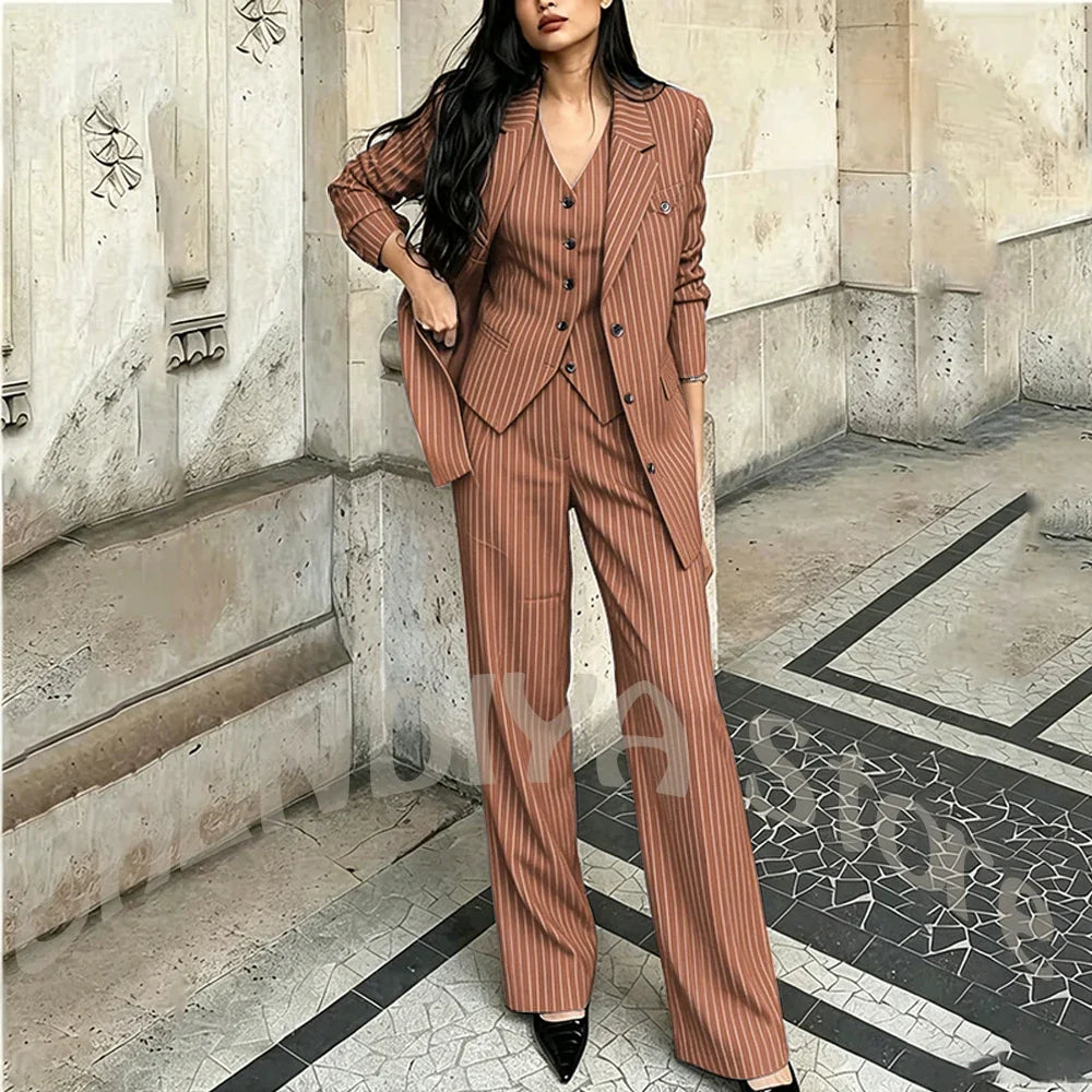 Tailor-Made Striped Suit For Women High Quality Peaked Lapel Single Breasted Three Piece Business Office Lady Formal Outfit