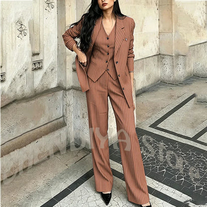 Tailor-Made Striped Suit For Women High Quality Peaked Lapel Single Breasted Three Piece Business Office Lady Formal Outfit