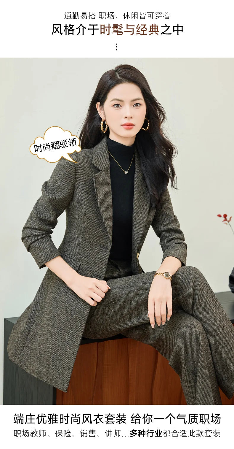 High End Windbreaker Coat Professional Suit Female Autumn Winter Formal Ladies Lengthen Business Suits Women Work Office Uniform