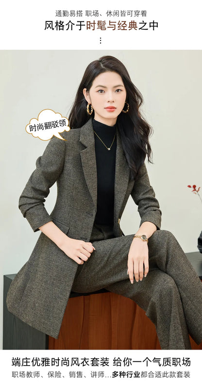 High End Windbreaker Coat Professional Suit Female Autumn Winter Formal Ladies Lengthen Business Suits Women Work Office Uniform