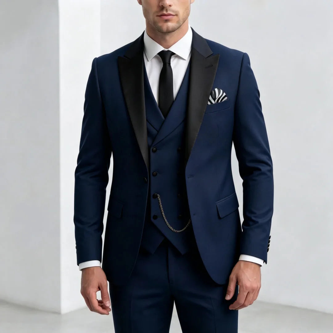 Men Suit Yellow 3 Pieces With Black Lapel For Wedding Groom Birthday Banquet Party Business Work Office Set Jacket Vest Pants