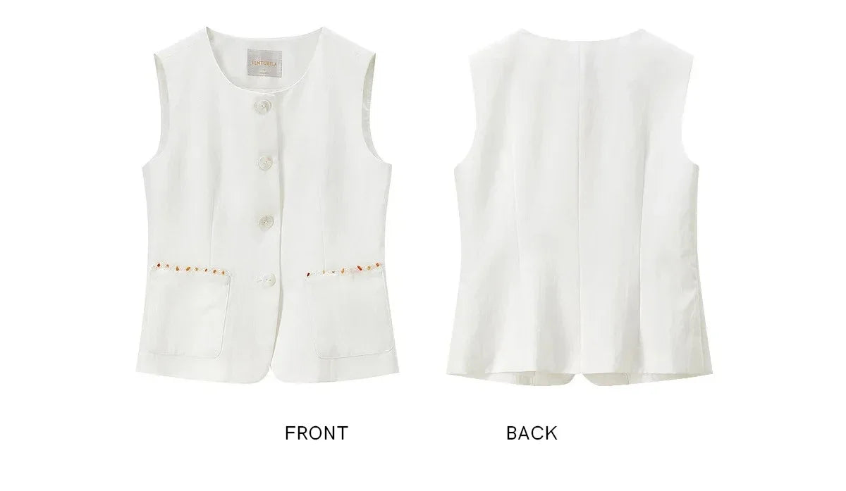 Women's White Vest Blazer 2026 Summer Round Neck Slim Thin Simple Versatile Top Ladies Commute Outfit Q62JA7390