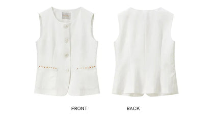 Women's White Vest Blazer 2026 Summer Round Neck Slim Thin Simple Versatile Top Ladies Commute Outfit Q62JA7390