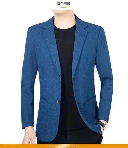Men's woolen suit spring and autumn jacket is fashionable, cool and versatile. It is a solid-color checkered flat lapel short to