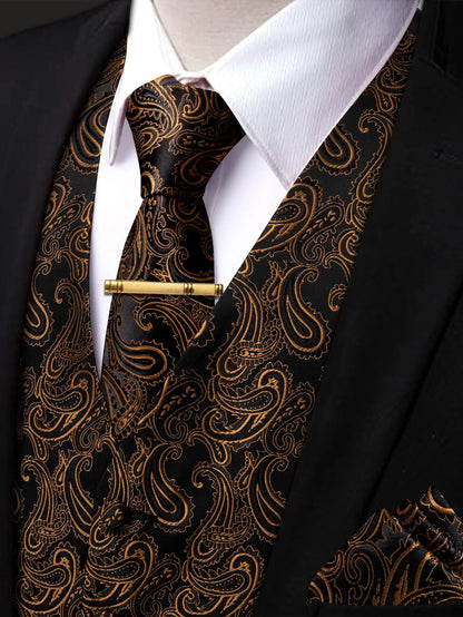 Men's Vest and Tie Set – Paisley Floral Waistcoat with Necktie for Weddings and Business Occasions