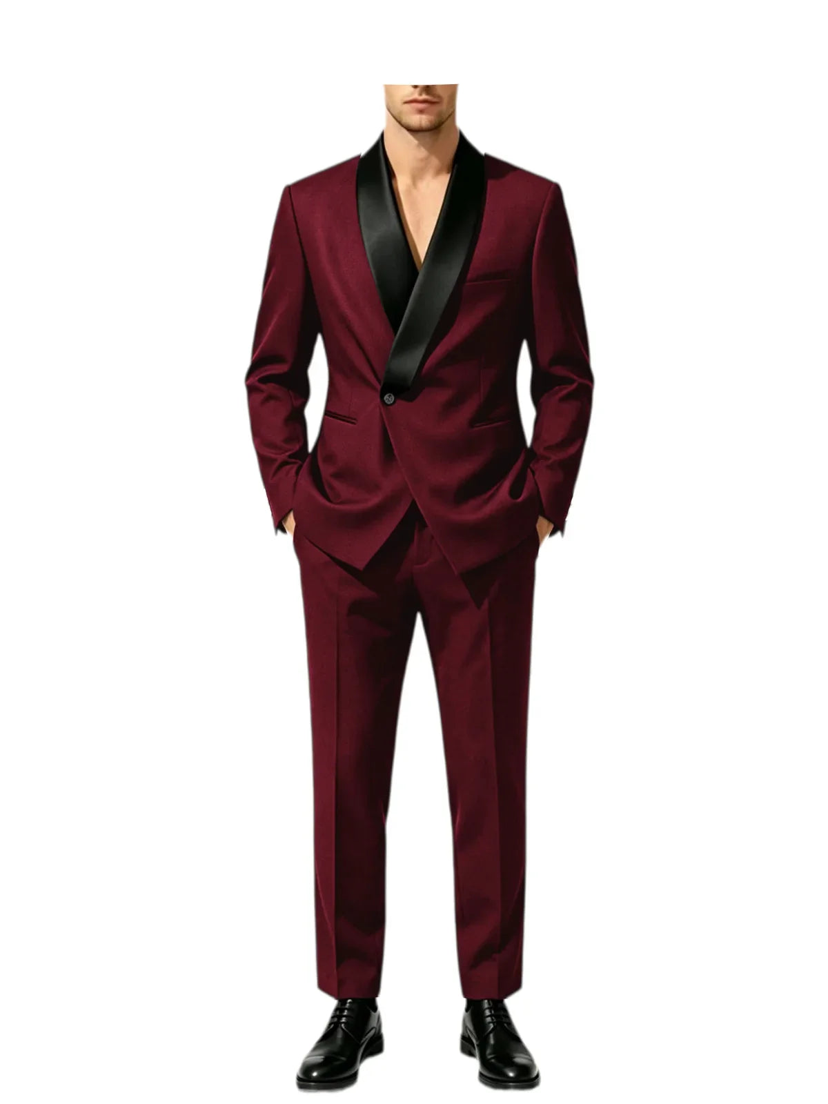 Men's Slim Fit Tuxedo Suit with Black Satin Shawl Lapel – 2-Piece Blazer & Pants for Wedding, Prom & Formal Events
