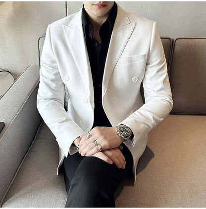 Autumn High-quality Double Breasted Slim Fit Suit Jacket Men Versatile Casual Business Blazer Wedding Social Banquet Formal Coat