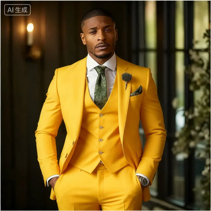 Men's 3-Piece Formal Suit – Notched Lapel Jacket, Vest & Pants for Weddings & Occasions