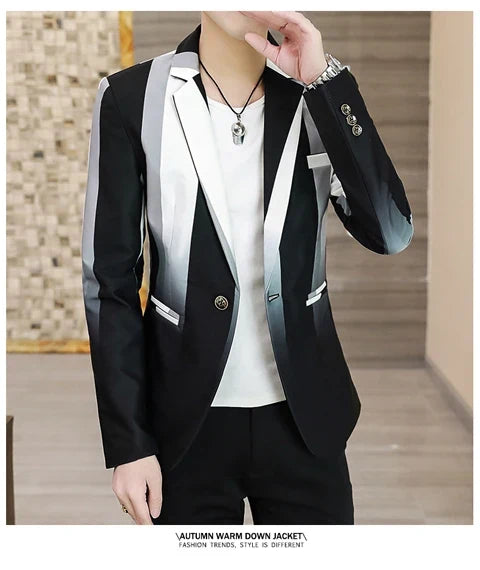 Blazer Men's Fashion Business Gentleman Slim-fit Stripes British Style Outdoor Performance Trend Wedding Banquet Casual Blazer
