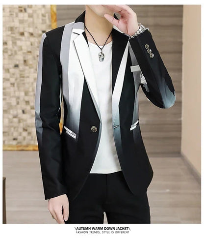 Blazer Men's Fashion Business Gentleman Slim-fit Stripes British Style Outdoor Performance Trend Wedding Banquet Casual Blazer